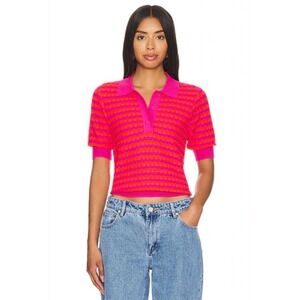 ESSENTIEL ANTWERP Pink Red Stripe Knit Polo Shirt Cropped Short Sleeve Women's M